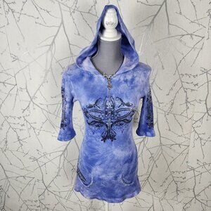 Sledge USA Tie Dye Artsy Waffle Knit Half Zip Hooded Tunic